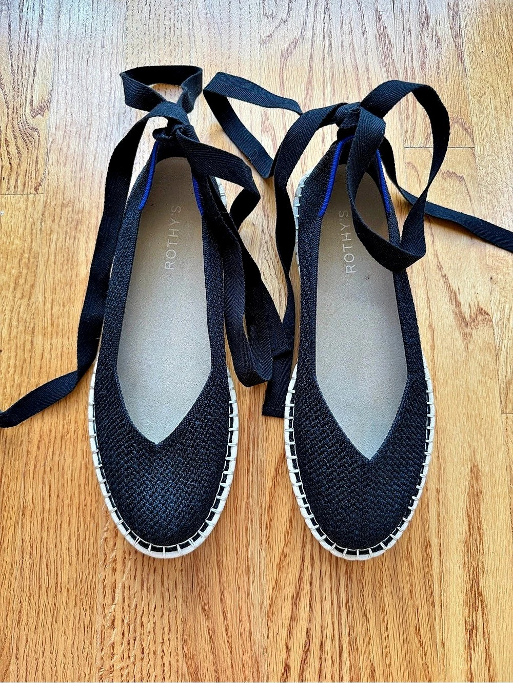 Rothy's The Espadrille Flats Women's 9.5 Black Knit Lace-Up Ankle Tie